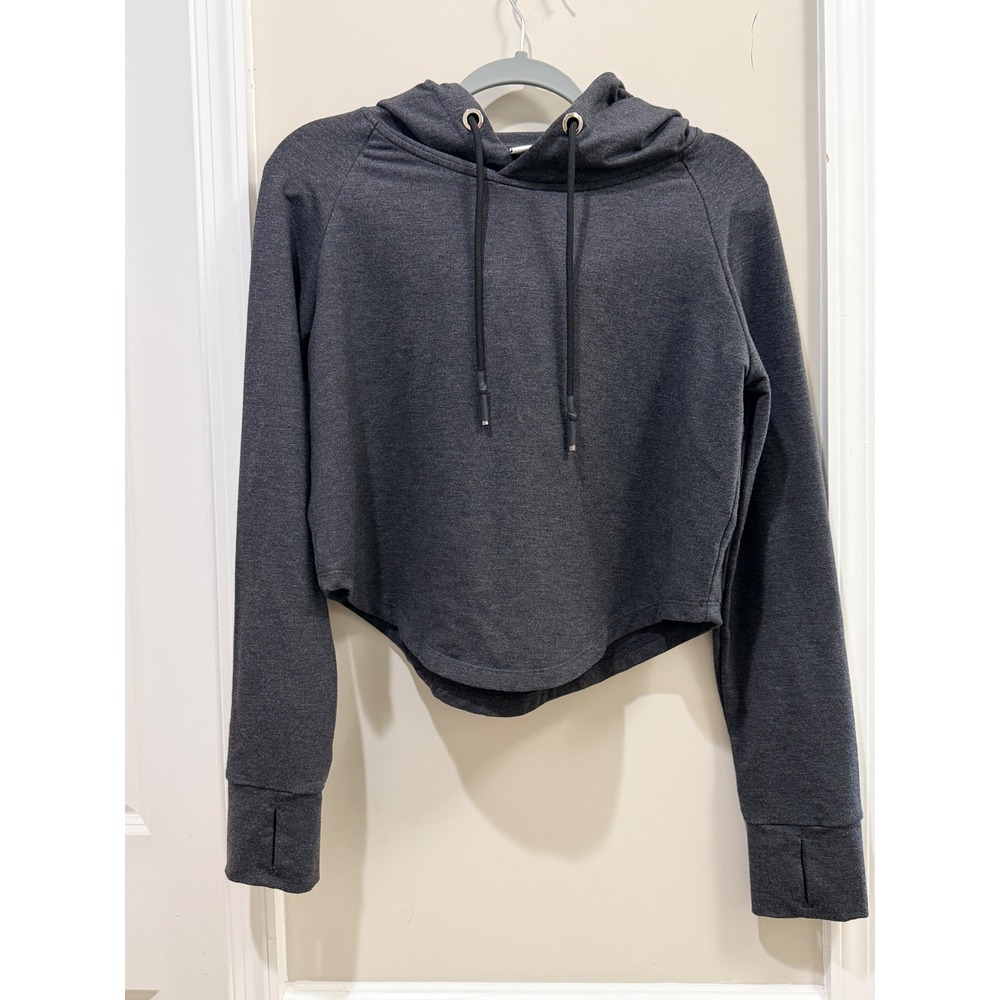 CVG Constantly Varied Gear Gray Cropped Hoodie Thumbhole Pullover Womens Medium